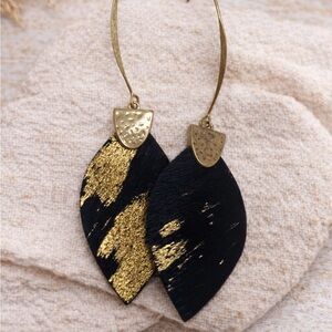 Gold and Black Teardrop Statement Earrings - Women Jewelry